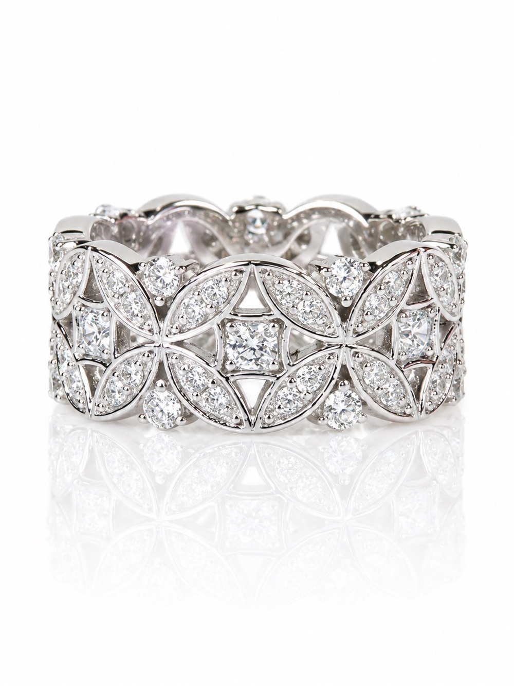 Classic Silver Floral Ring With Zirconia